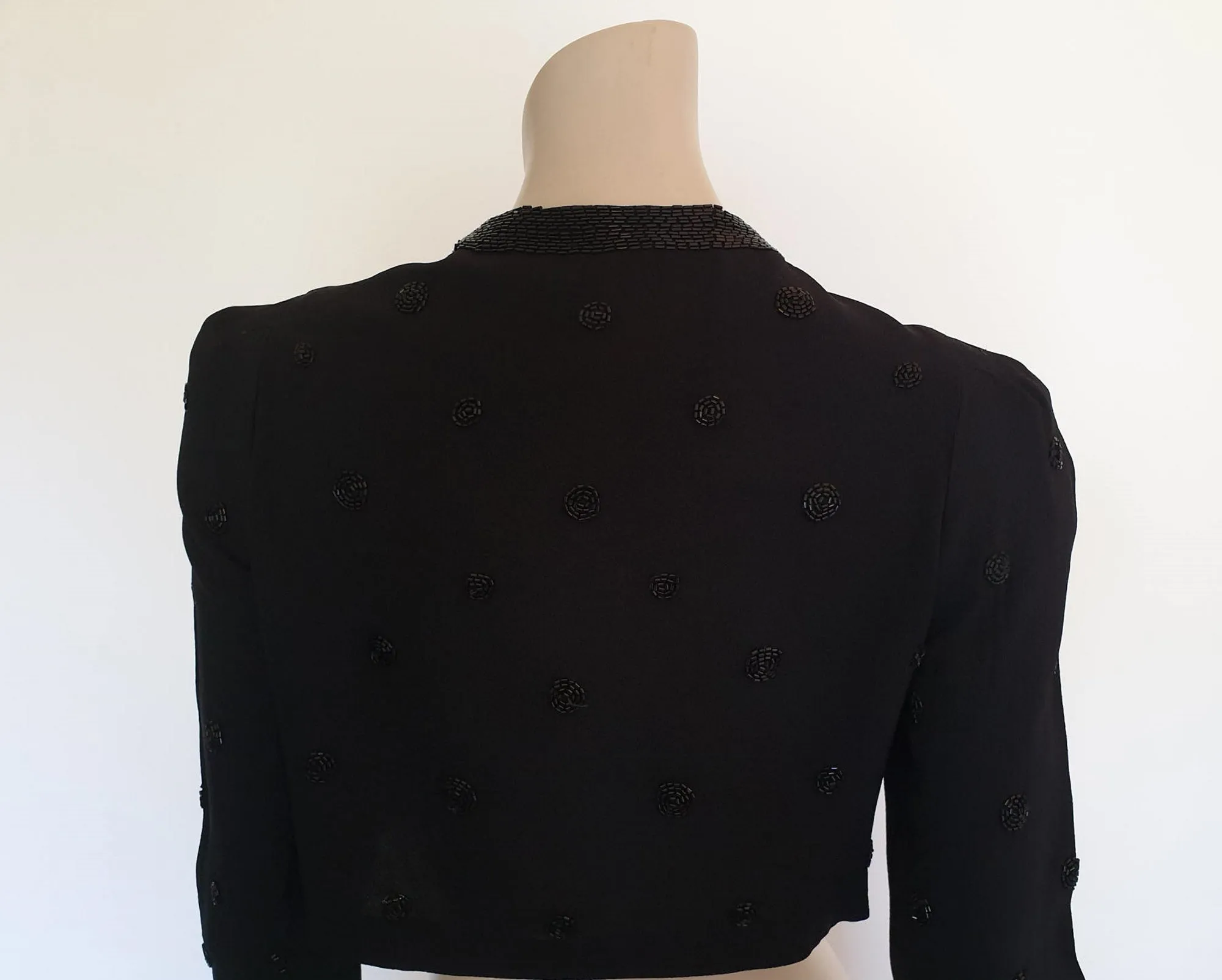 1940s Cropped Black Beaded Jacket - Bust 86 cm