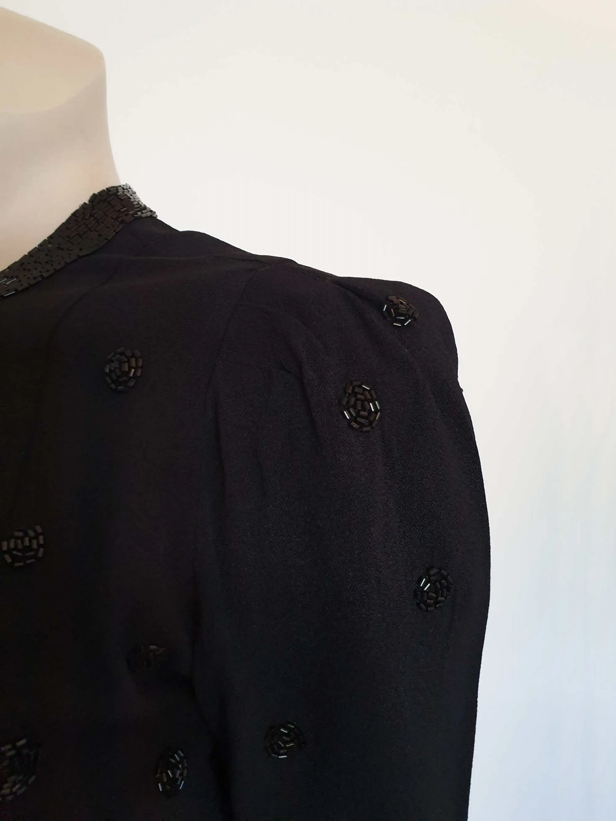 1940s Cropped Black Beaded Jacket - Bust 86 cm