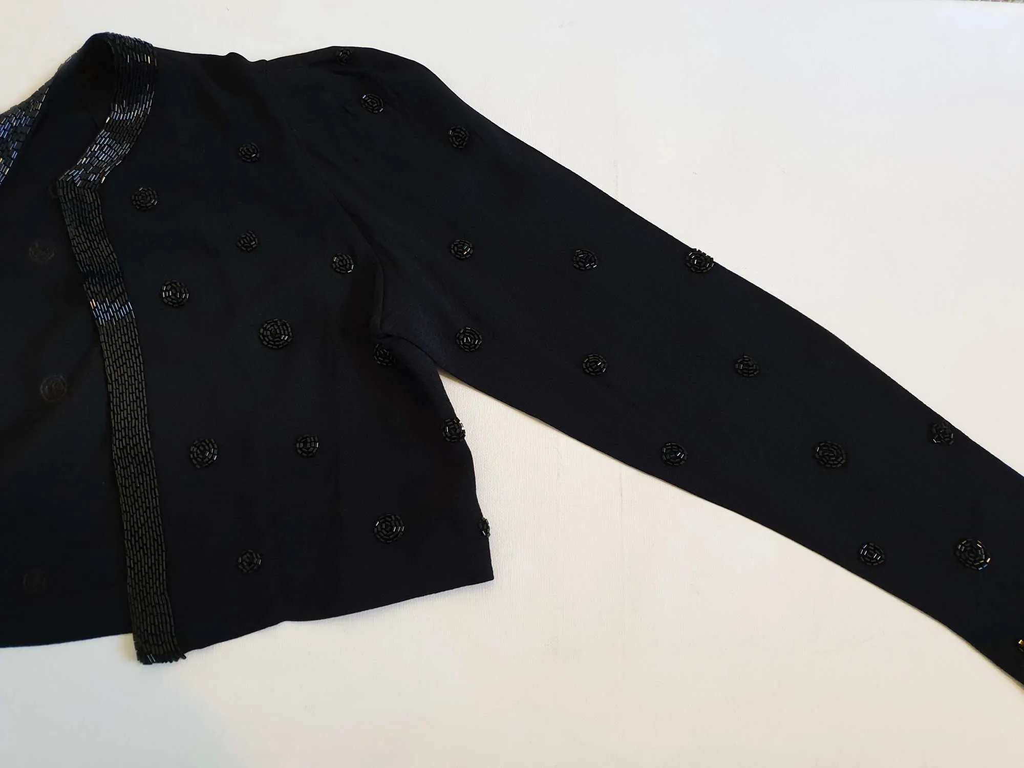 1940s Cropped Black Beaded Jacket - Bust 86 cm