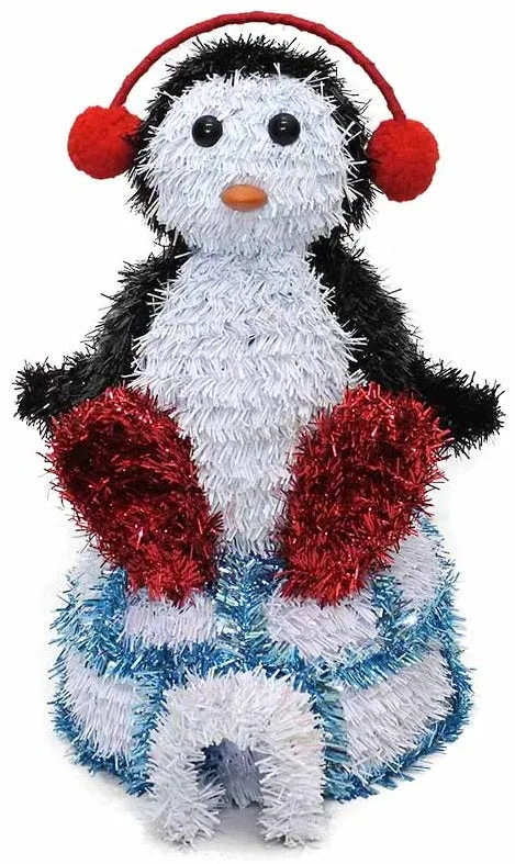 3D Tinsel Penguin Sitting on an Igloo Tabletop Decoration