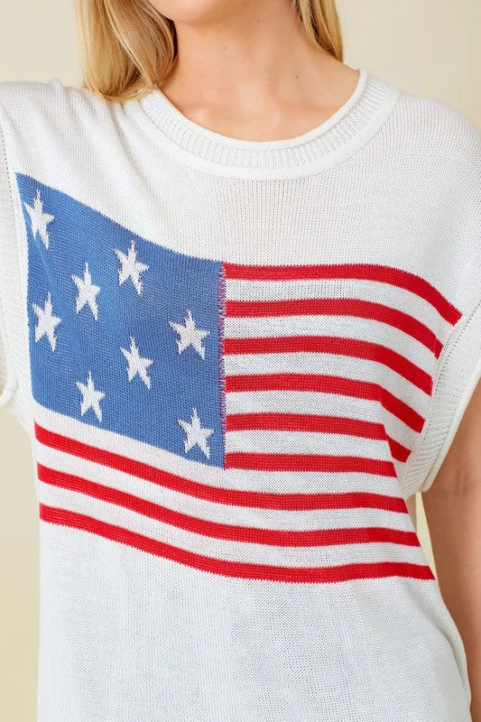 American Flag Sweater Top (White)