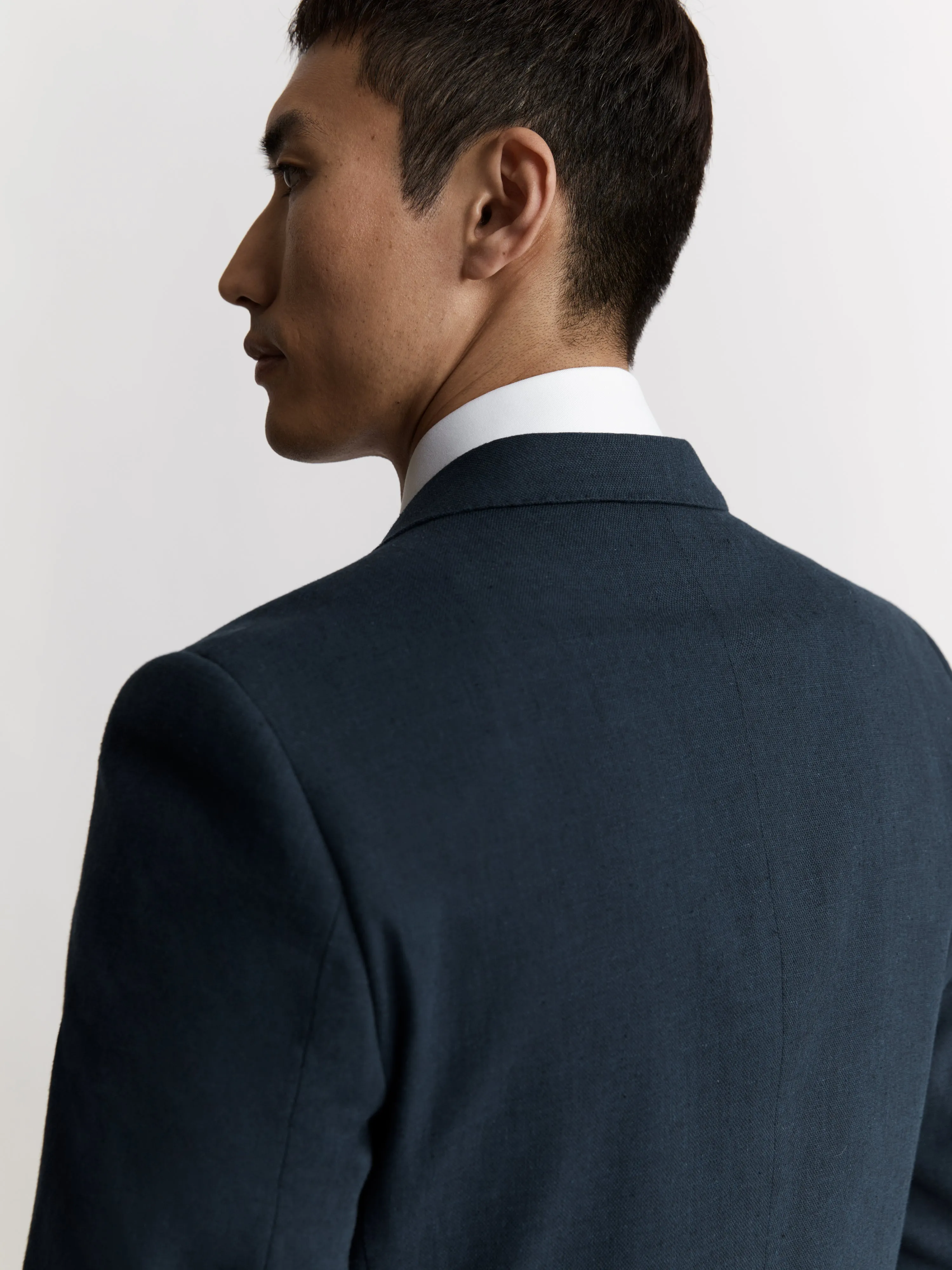 Archer Linen-Blend Slim Double Breasted Navy Suit Jacket