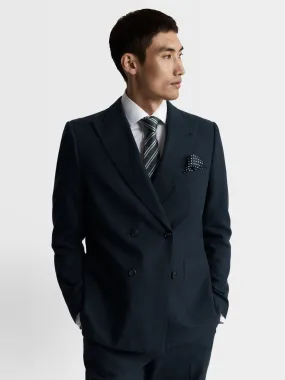 Archer Linen-Blend Slim Double Breasted Navy Suit Jacket