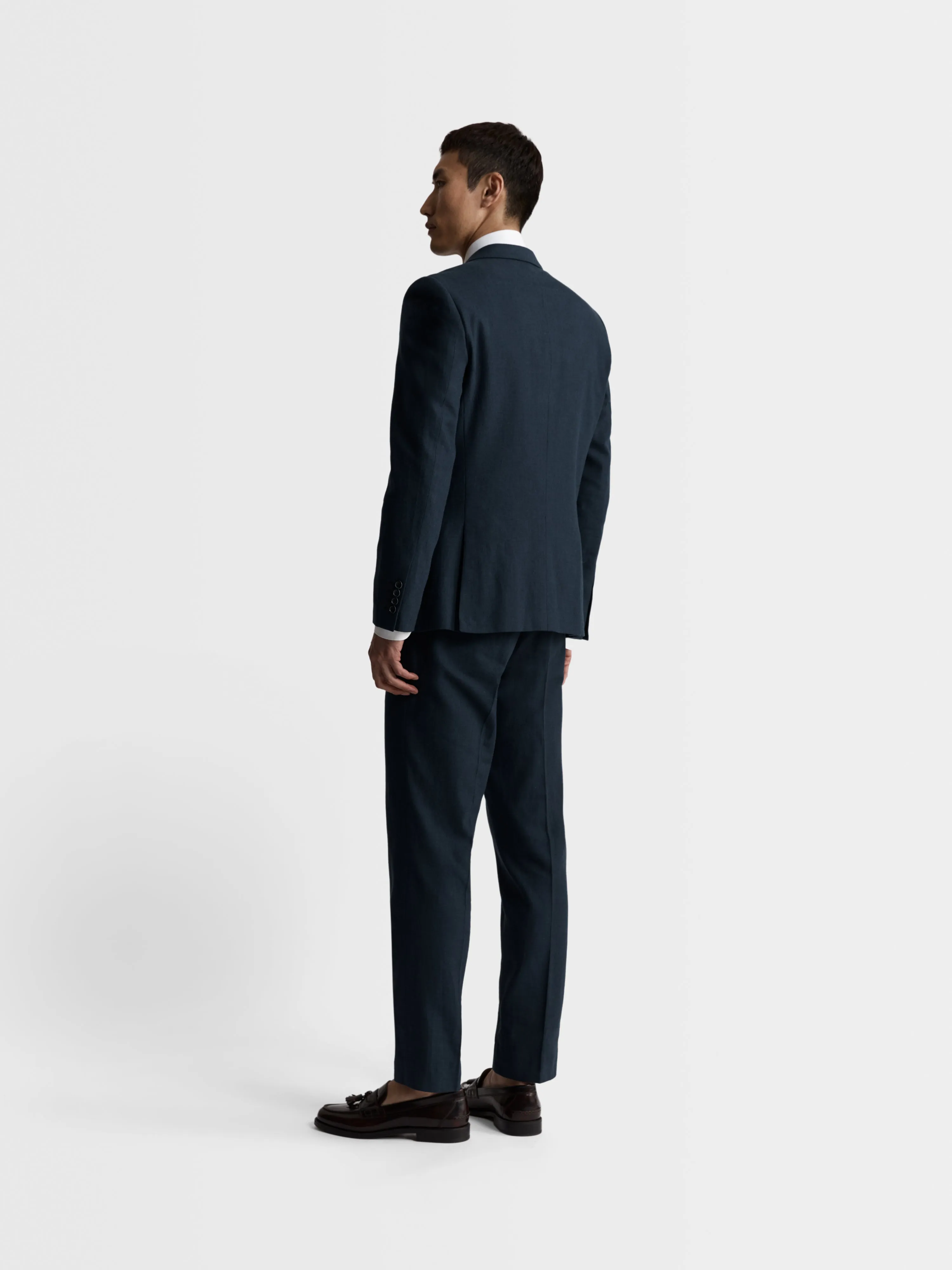 Archer Linen-Blend Slim Double Breasted Navy Suit Jacket