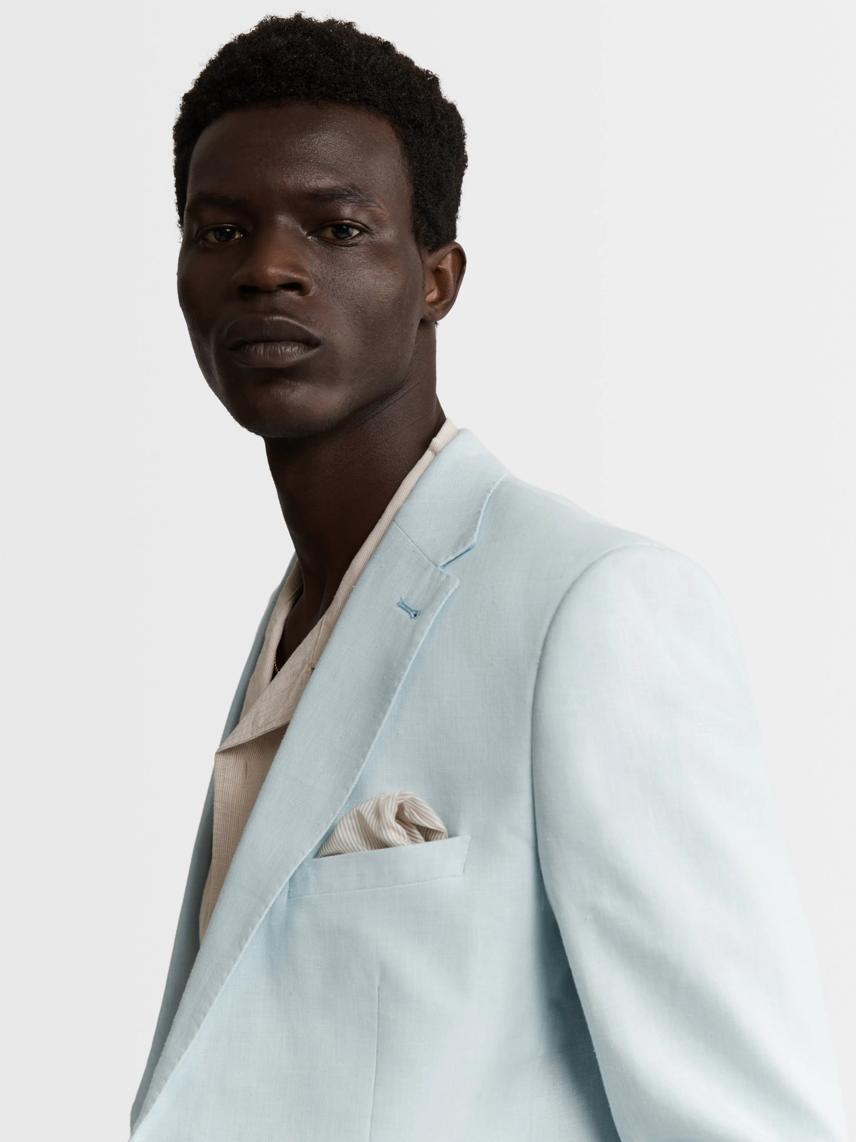 Archer Linen-Blend Slim Light Blue Suit Jacket