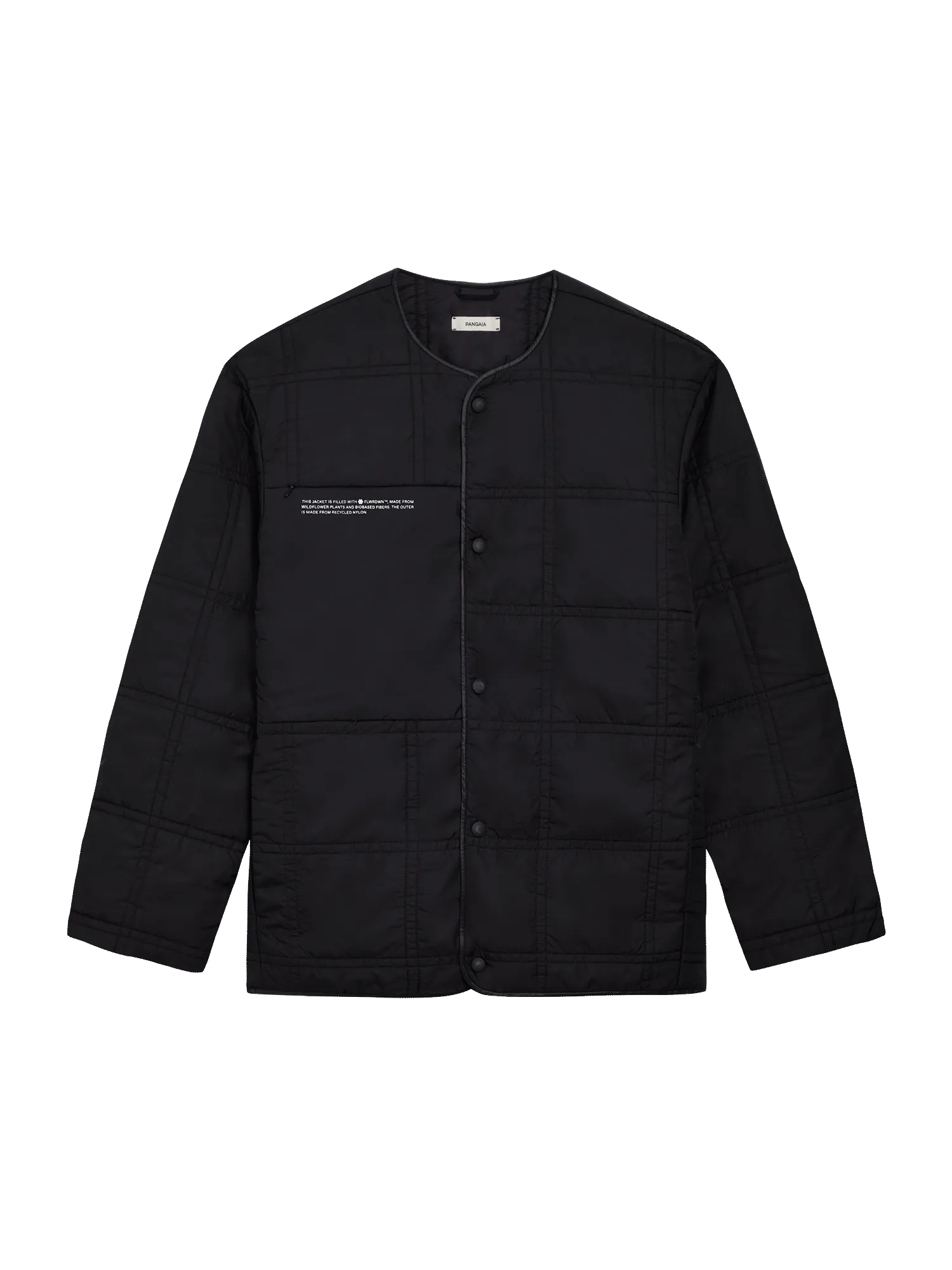 Archive Mens Flower-Warmth Quilted Collarless Jacket —black