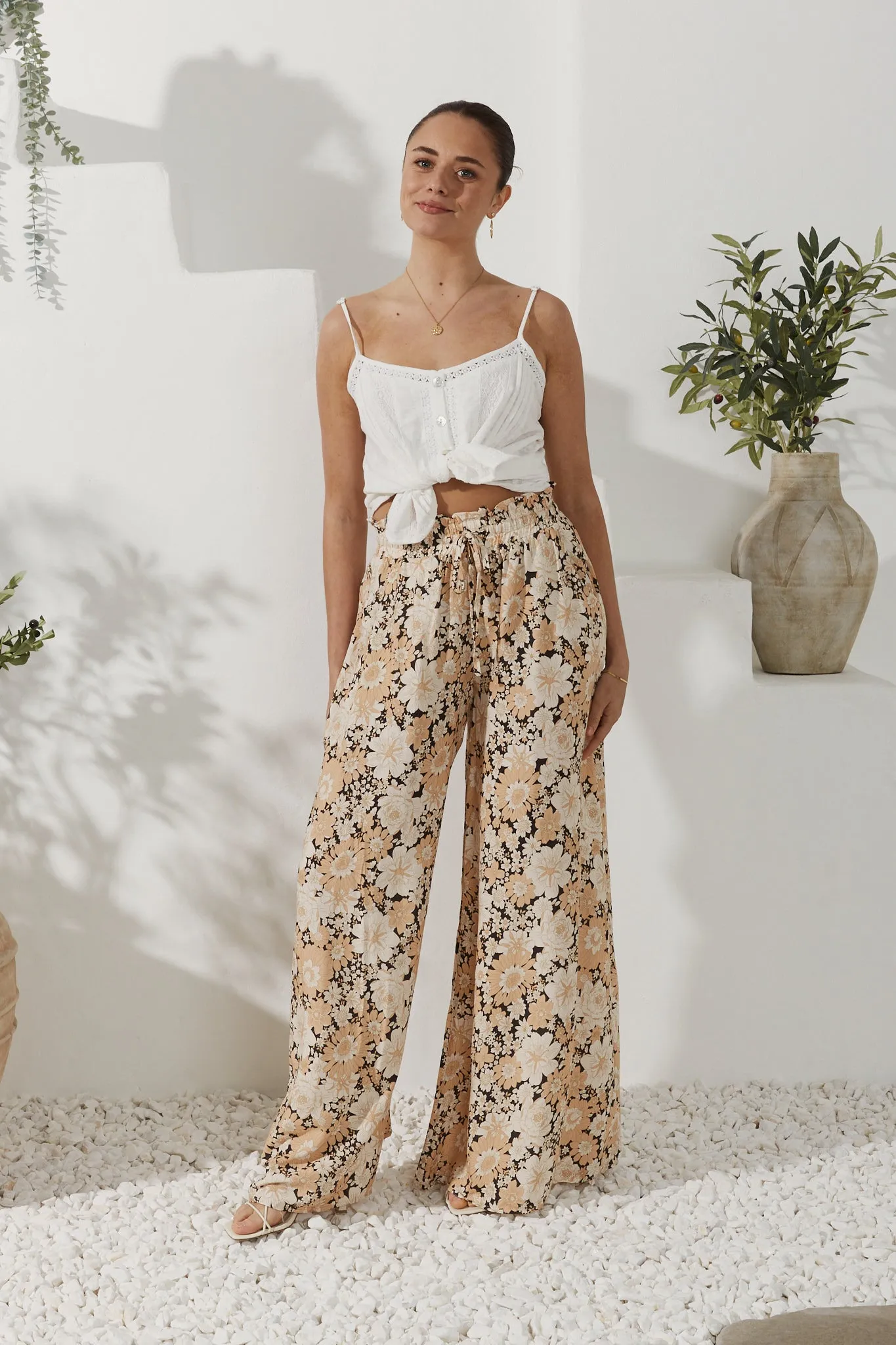 Aurelia Orange Floral Wide Leg Pants