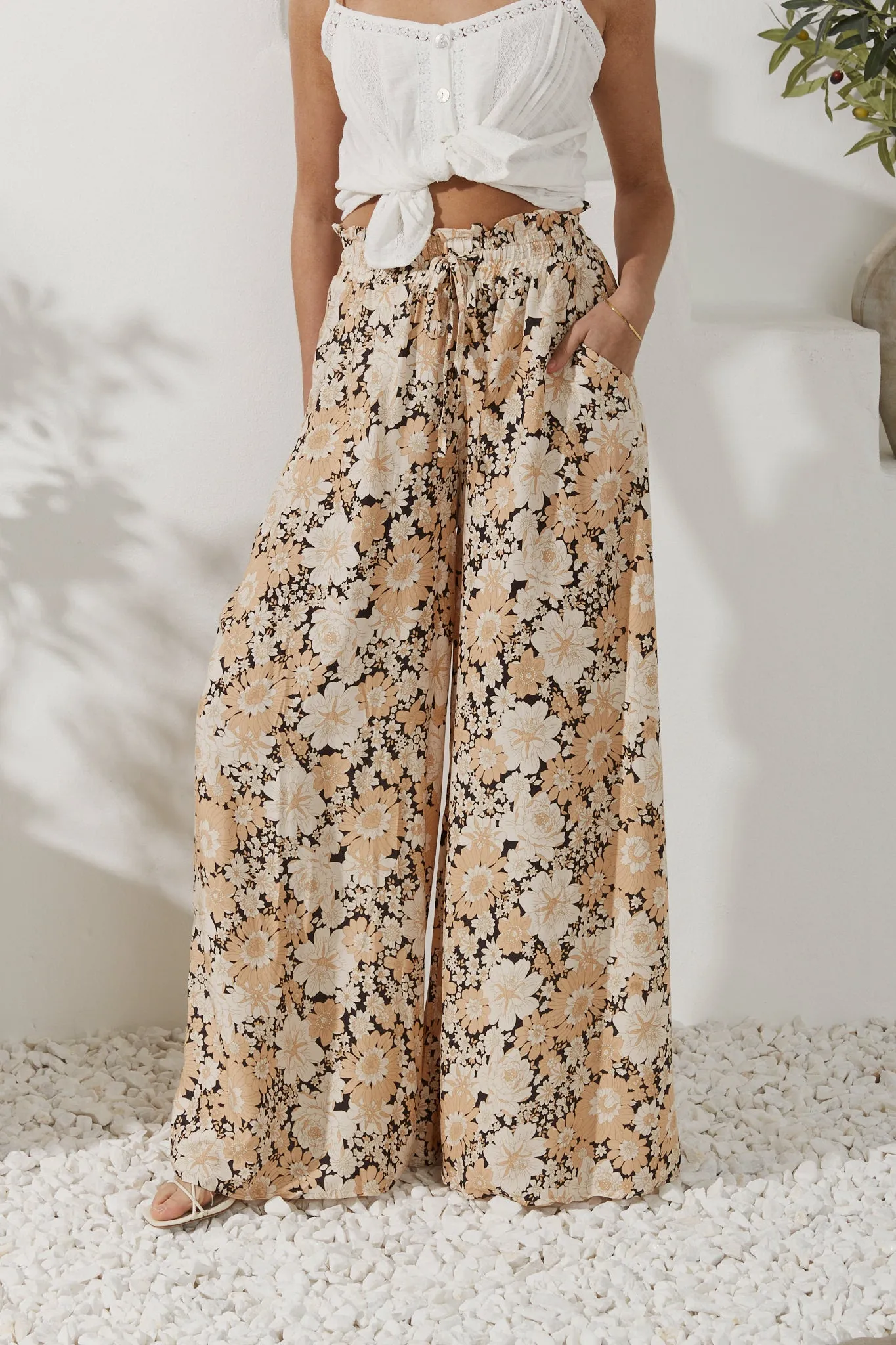 Aurelia Orange Floral Wide Leg Pants