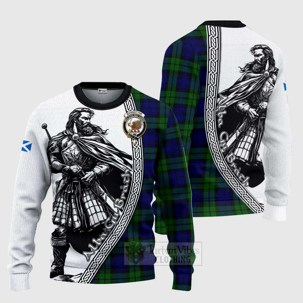 Bannatyne Tartan Clan Crest Knitted Sweater with Highlander Warrior Celtic Style