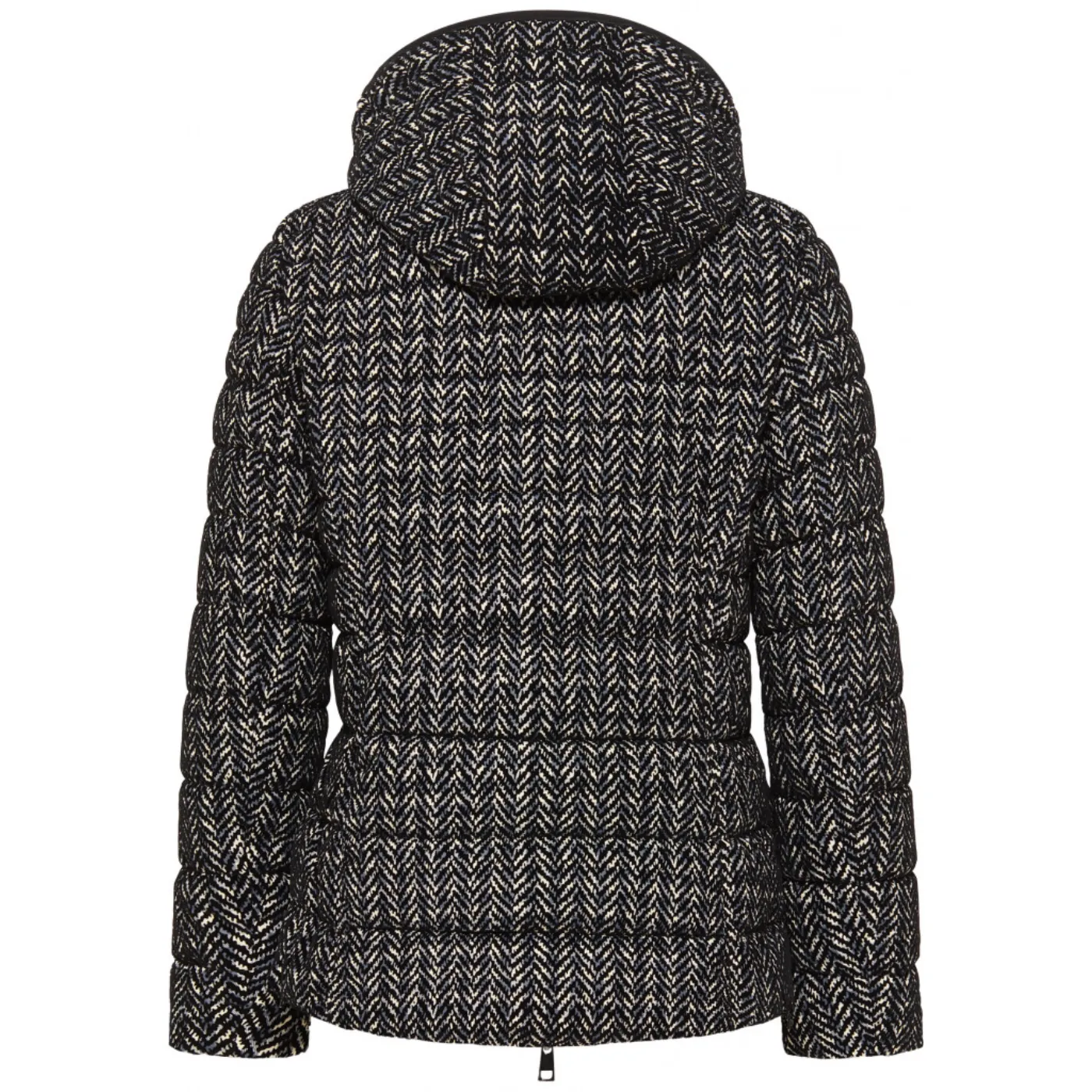 Barbara Lebek Tweed Print Quilted Jacket with Hood | Black / Off-White