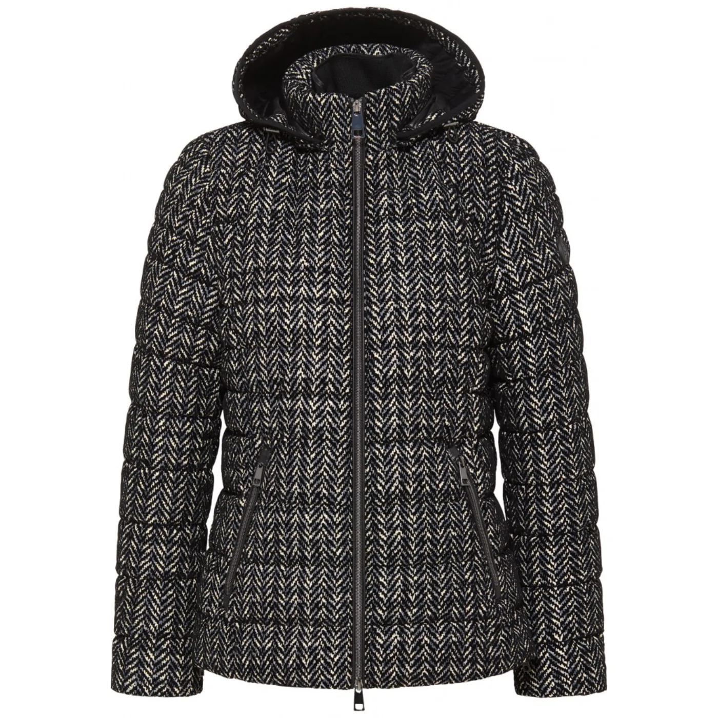 Barbara Lebek Tweed Print Quilted Jacket with Hood | Black / Off-White