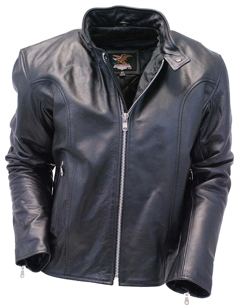 Black Cafe Racer Leather Motorcycle Jacket #M570Z