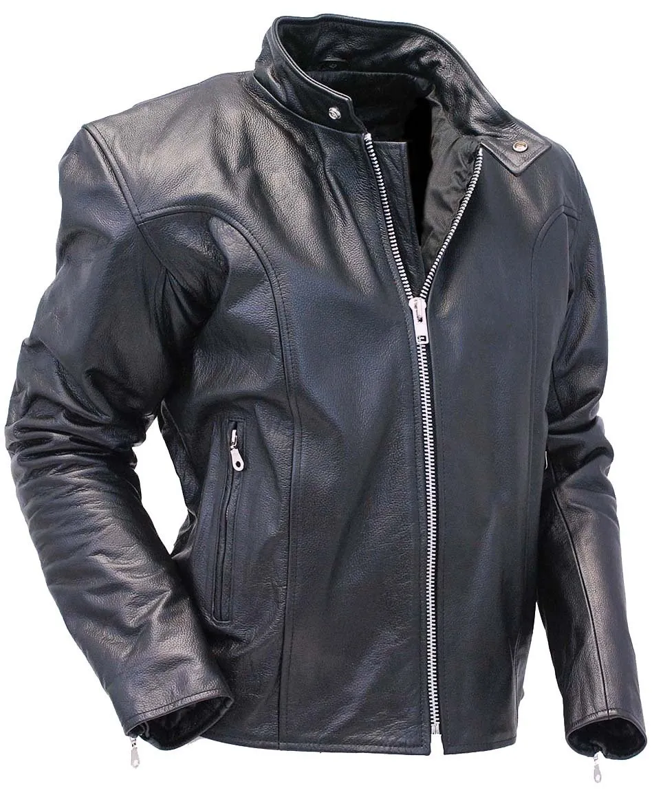 Black Cafe Racer Leather Motorcycle Jacket #M570Z