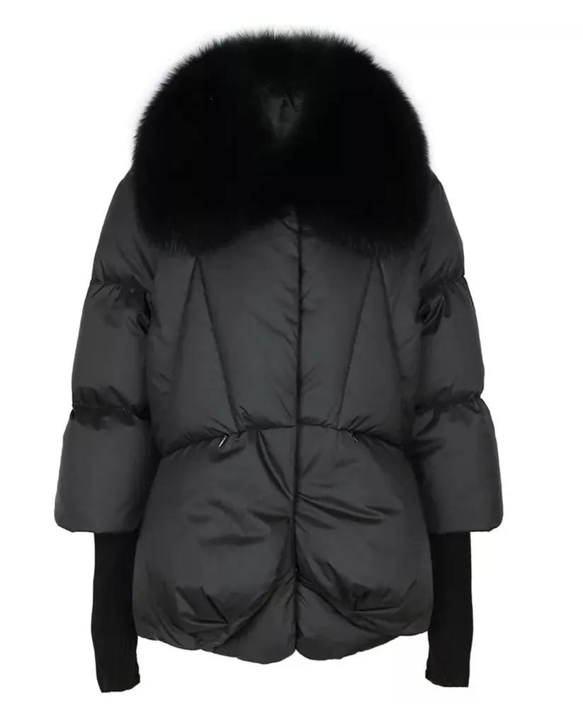 Black Down Jacket with Fox Fur