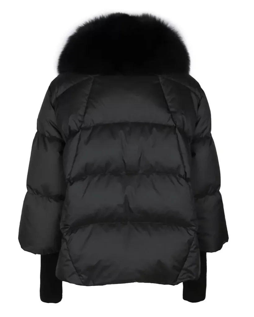 Black Down Jacket with Fox Fur