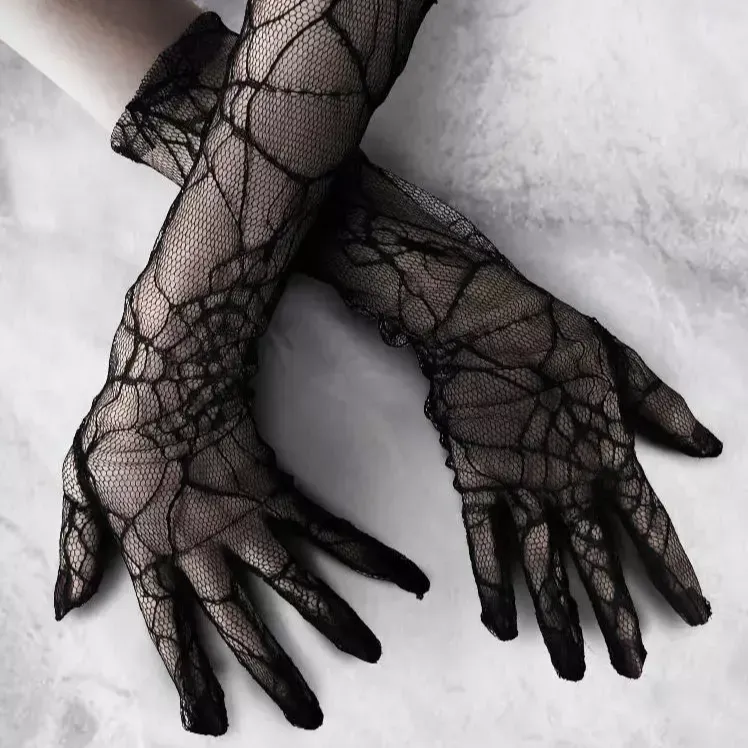 Black Spider Web Lace Gloves