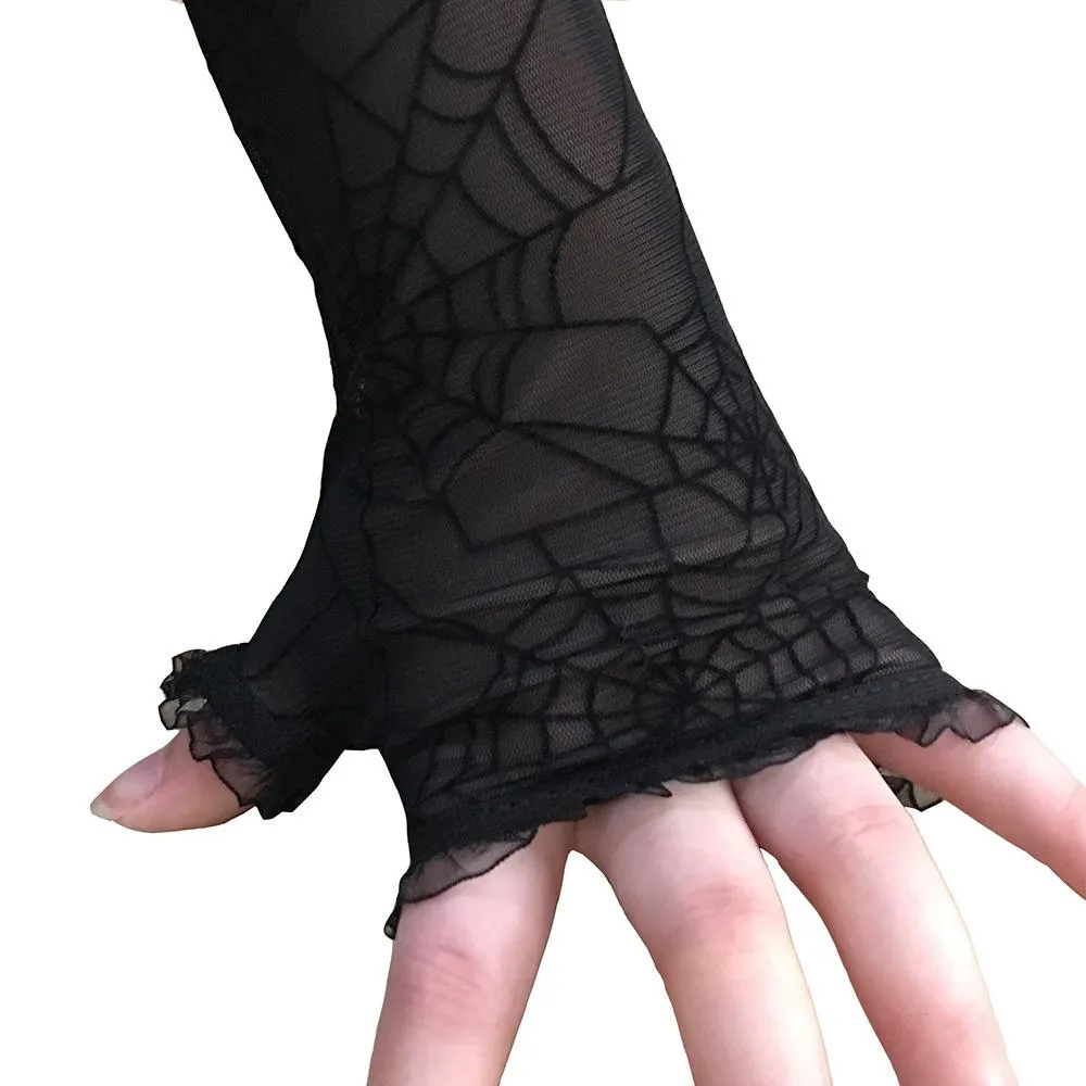 Black Spider Web Lace Gloves