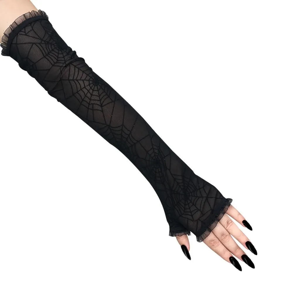 Black Spider Web Lace Gloves