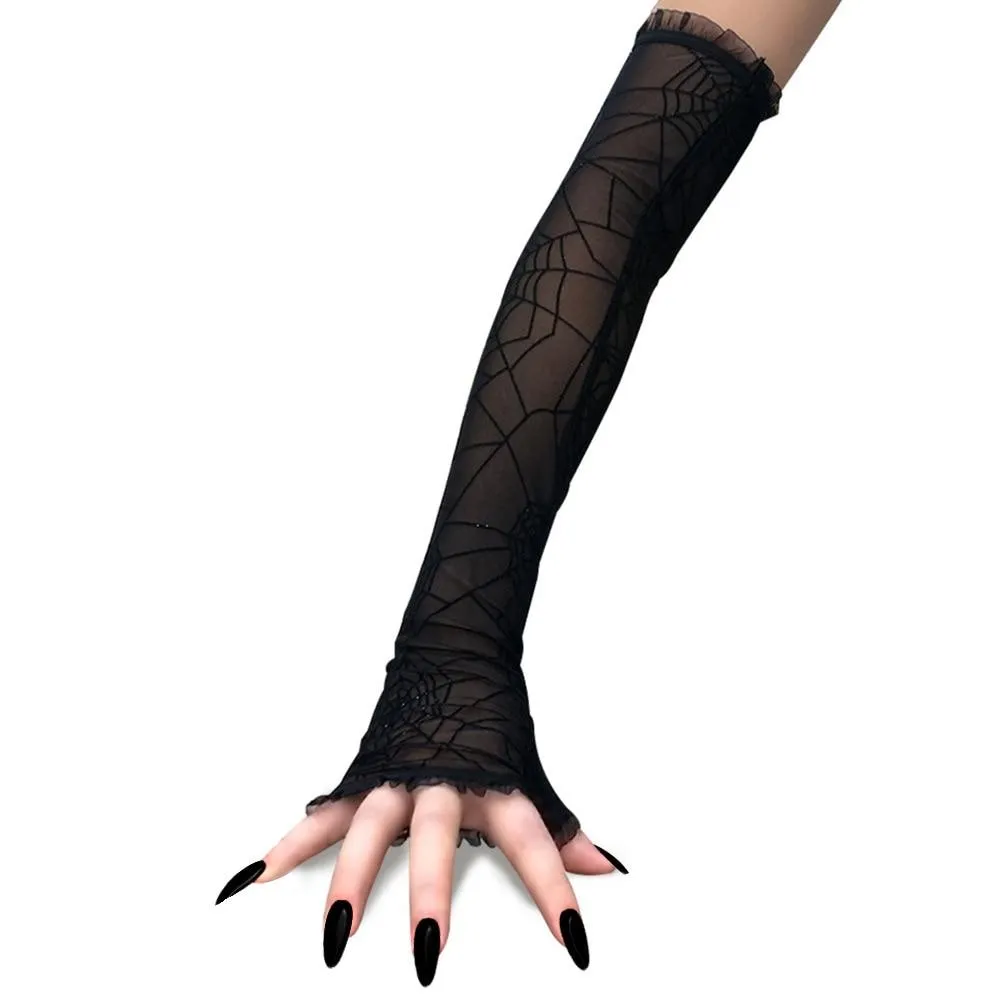 Black Spider Web Lace Gloves