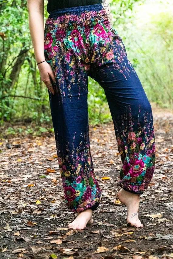 Blue FLORAL Women Harem Pants Boho Pants Hippie Pants