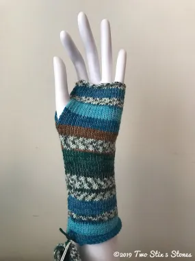 Blue/Cream/Mocha Fingerless Gloves