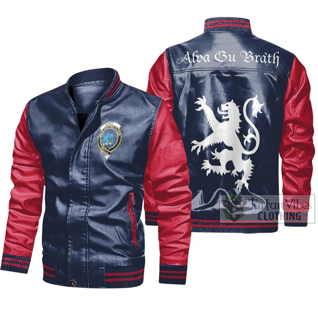 Bowie Family Crest Leather Bomber Jacket Lion Rampant Alba Gu Brath Style