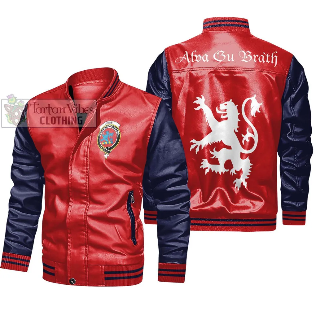 Bowie Family Crest Leather Bomber Jacket Lion Rampant Alba Gu Brath Style