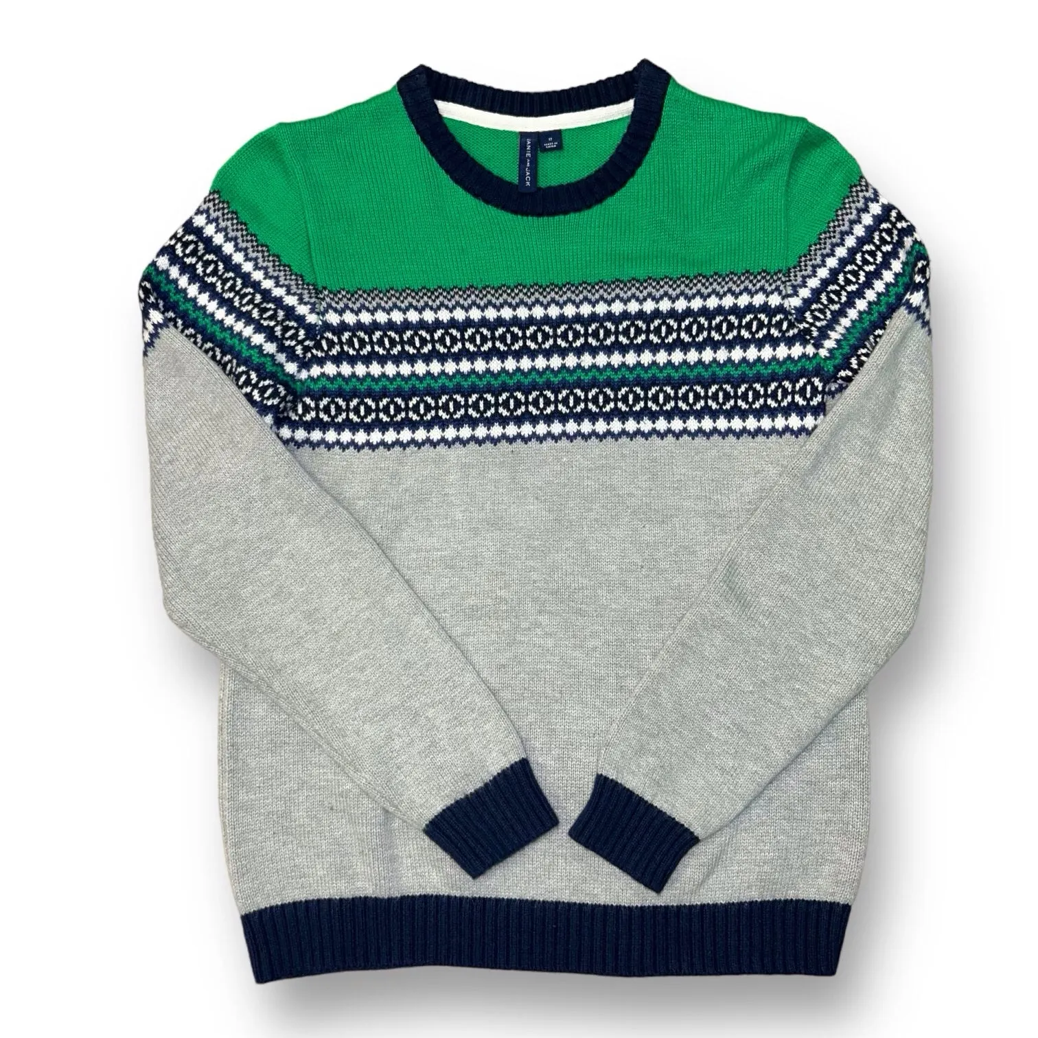 Boys Janie and Jack Size 12 Green & Gray Knit Pullover Sweater