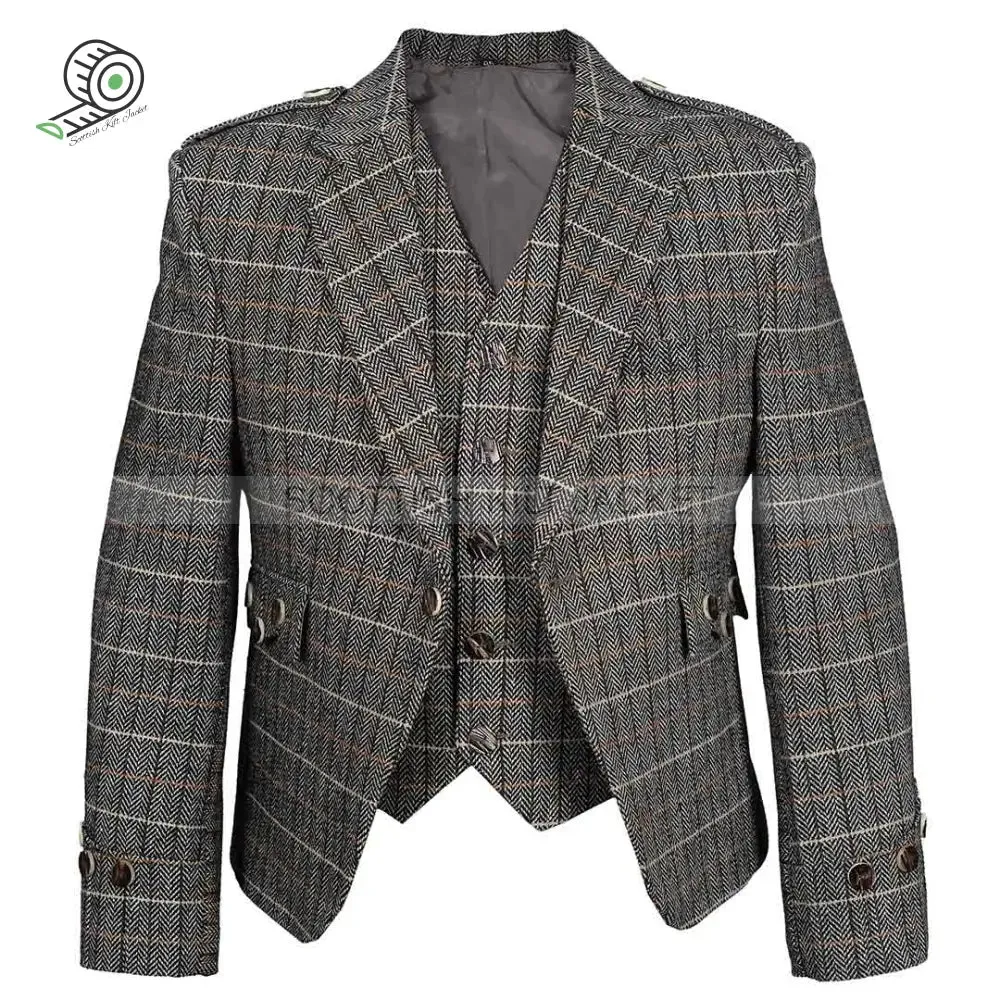 Brown Argyll Tweed Wool Jacket with Vest and Waistcoat