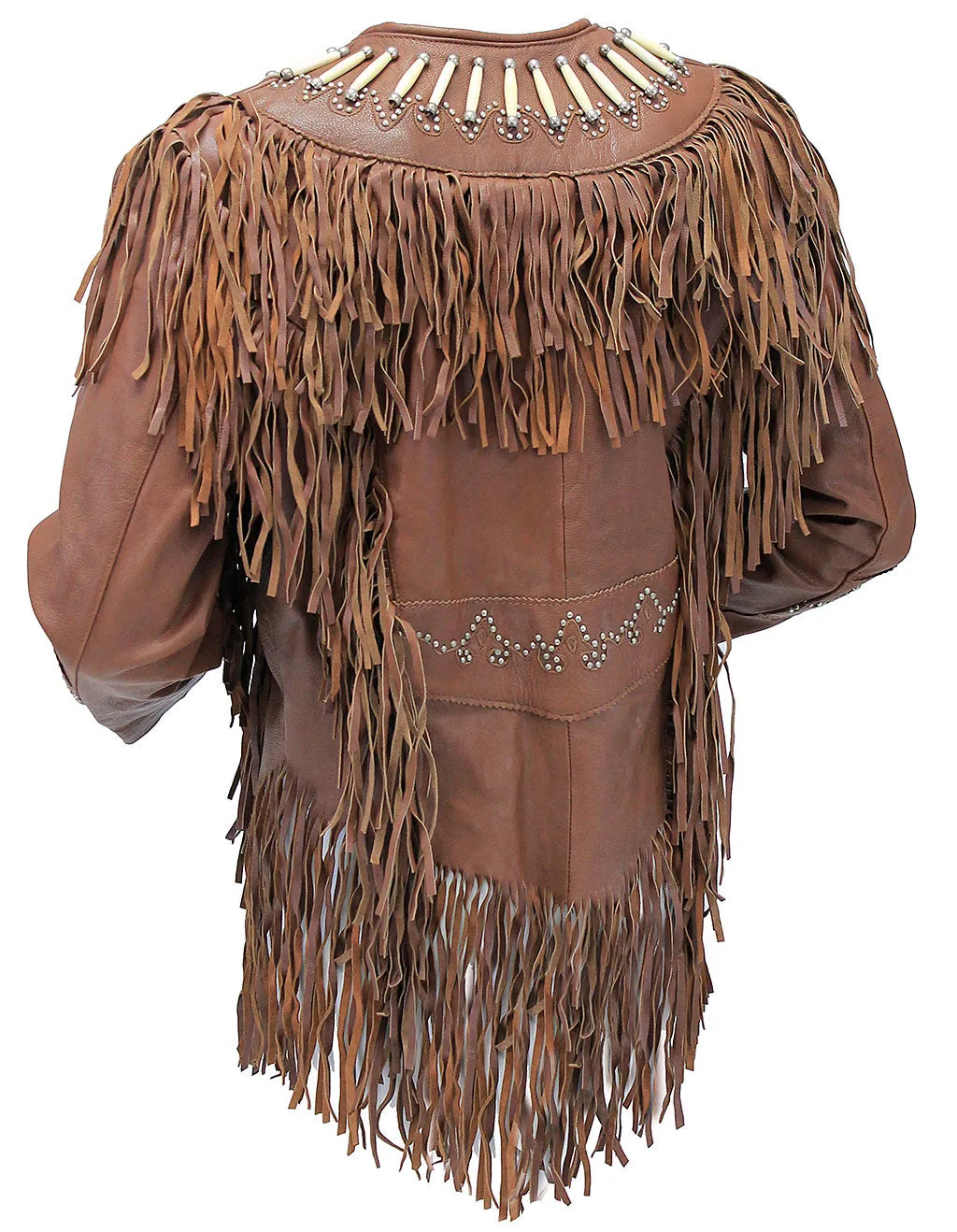 Brown Fringe Jacket w/Bone Beads & Studding #L42521FBN ()