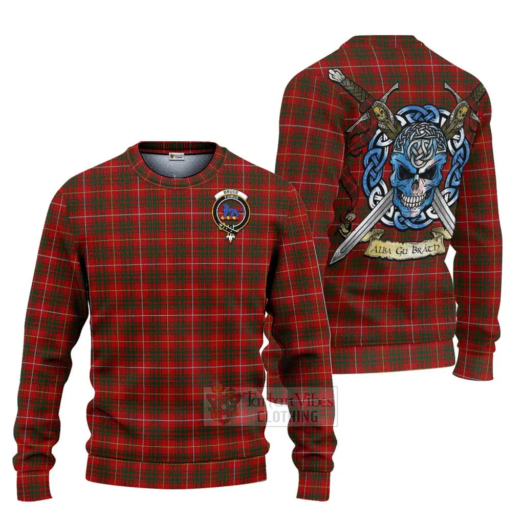 Bruce Tartan Ugly Sweater with Family Crest Celtic Skull Style