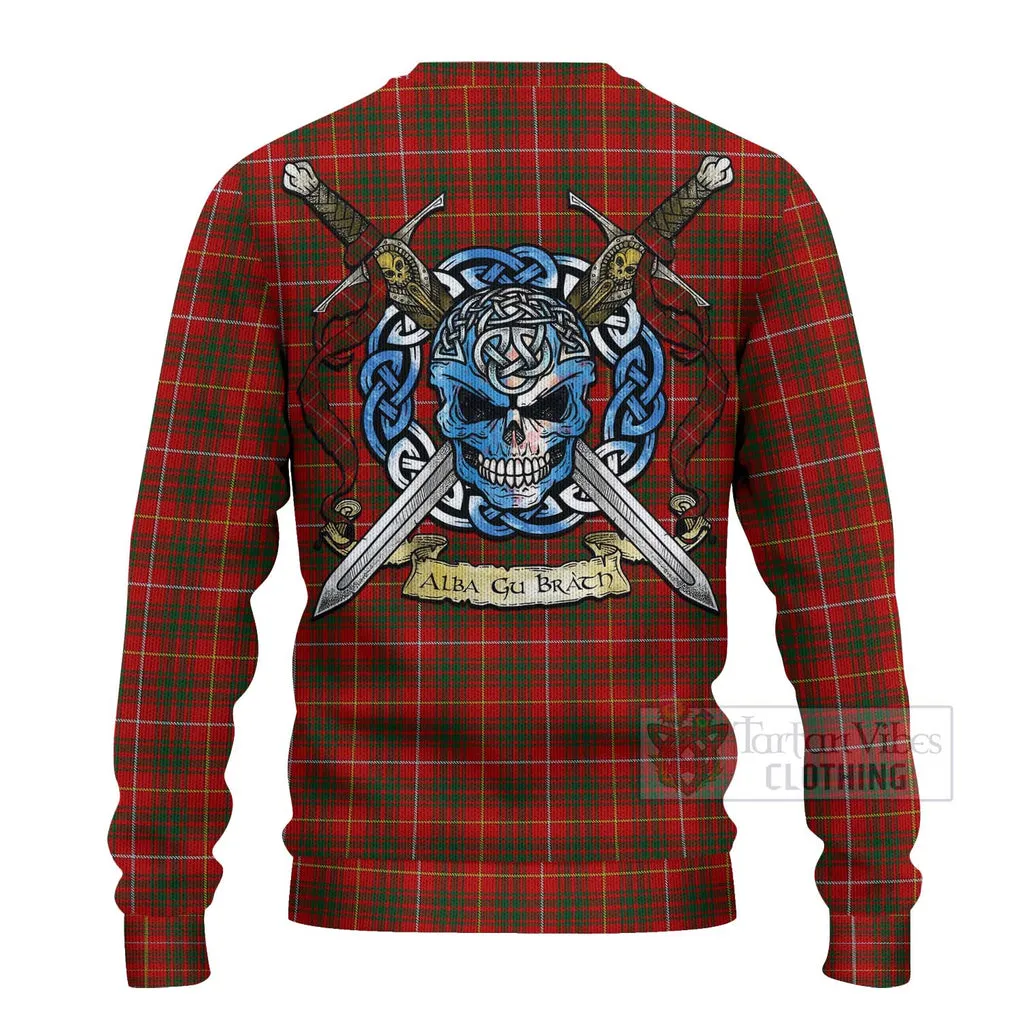 Bruce Tartan Ugly Sweater with Family Crest Celtic Skull Style