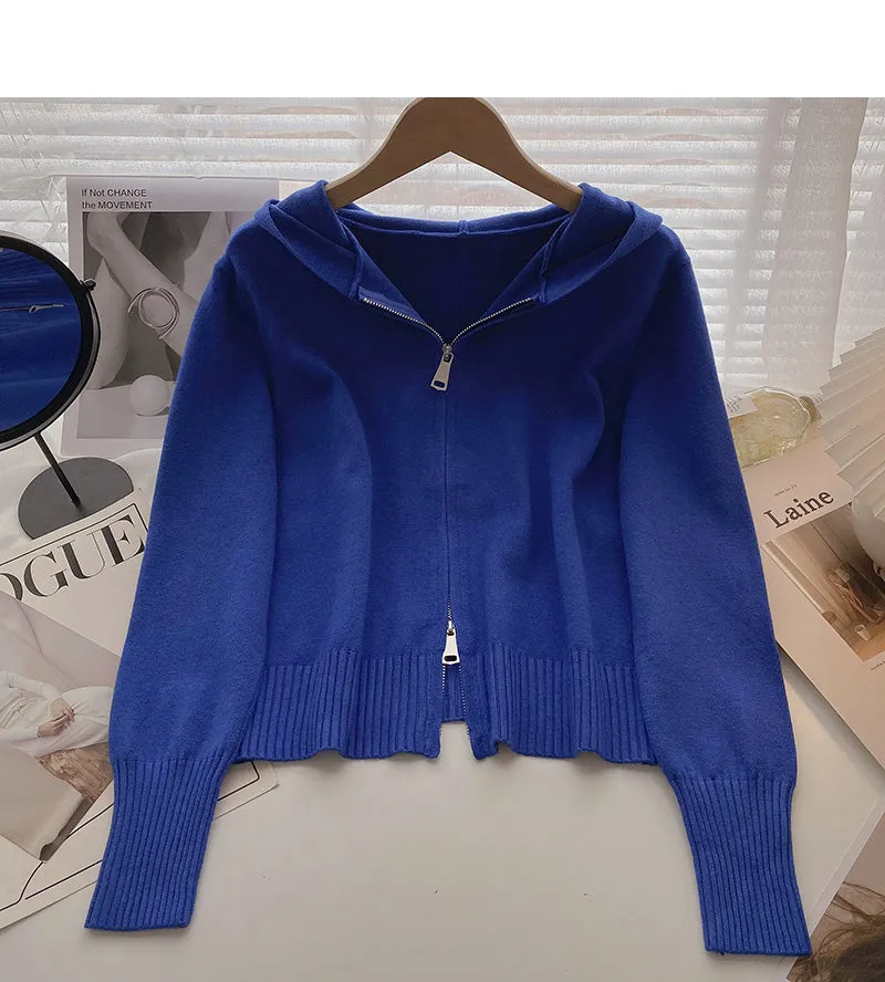 Cardigan knitted coat Long Sleeve hooded top  6578