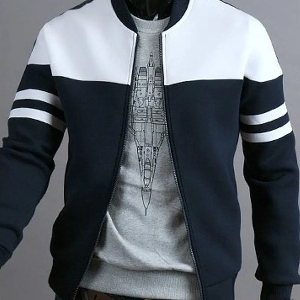 City Life Striped Sleeve Varsity Jacket