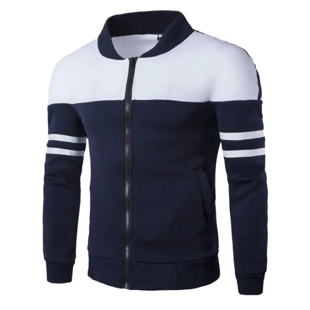 City Life Striped Sleeve Varsity Jacket