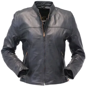 Classic Leather Cafe Racing Jacket for Women #L6557ZK ()