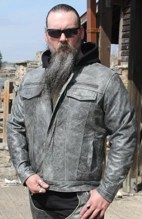 Concealed Pocket Gray Motorcycle Jacket w/Venting & Hood #M6906HVZGY ()