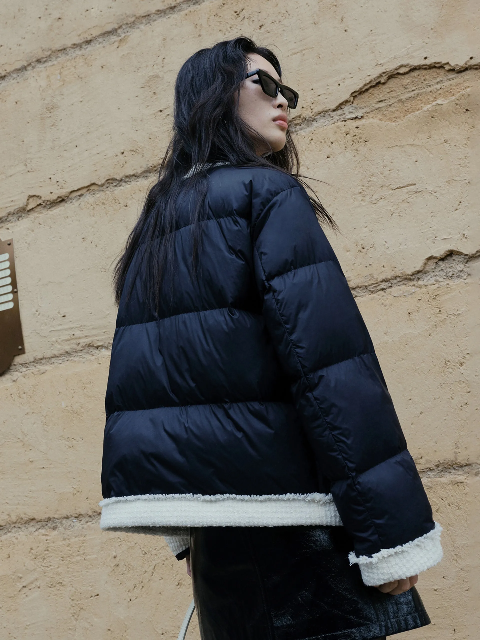 Contrast Quilted Cropped Down Jacket