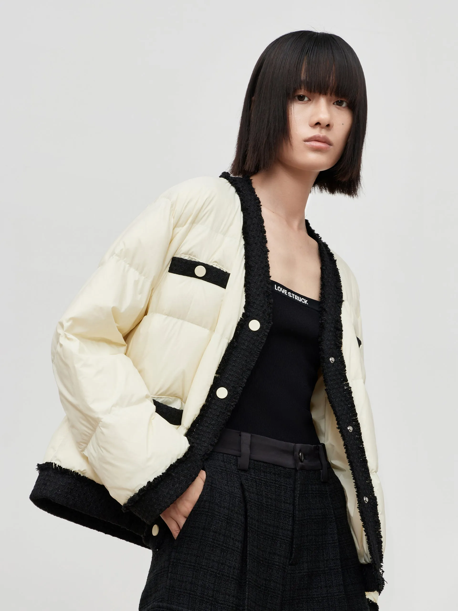 Contrast Quilted Cropped Down Jacket