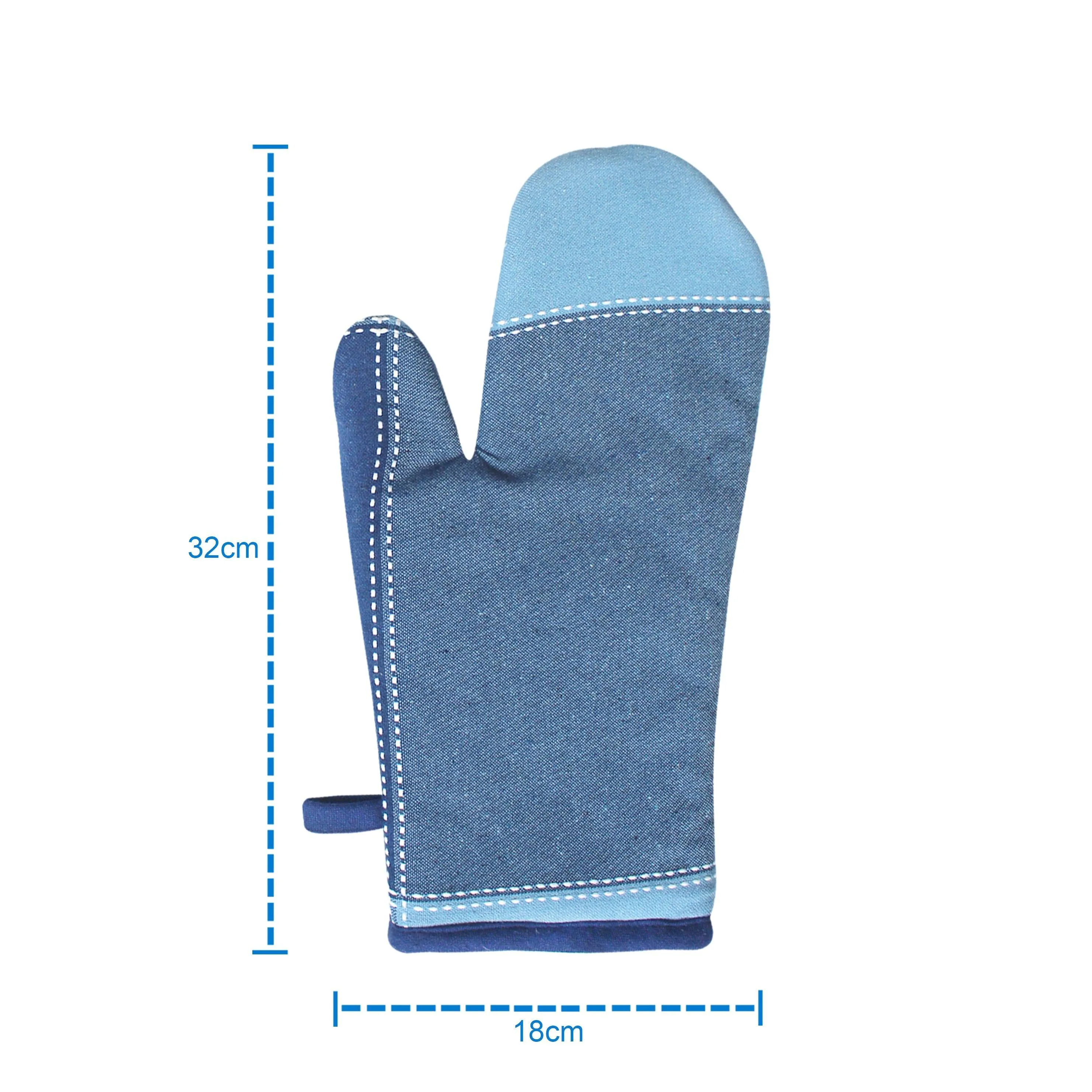 Cotton 4 Way Dobby Blue Oven Gloves Pack Of 2