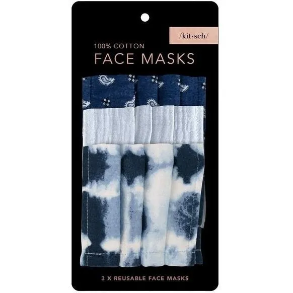 Cotton Mask 3pc Set - Blue Tie Dye - FINAL SALE