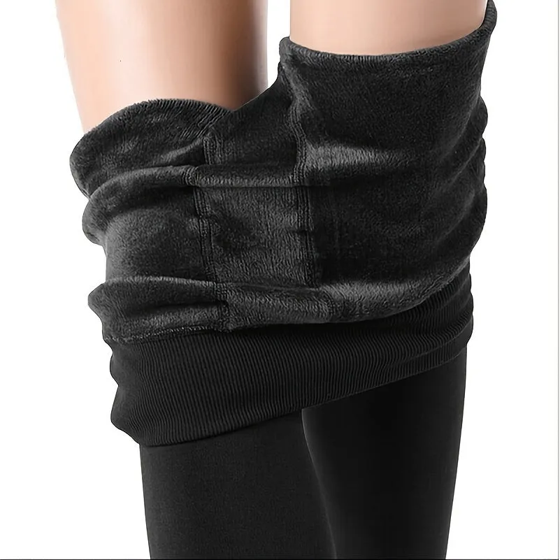 Cozy Plush Lined Socks  Warm High Waisted Leggings for Women