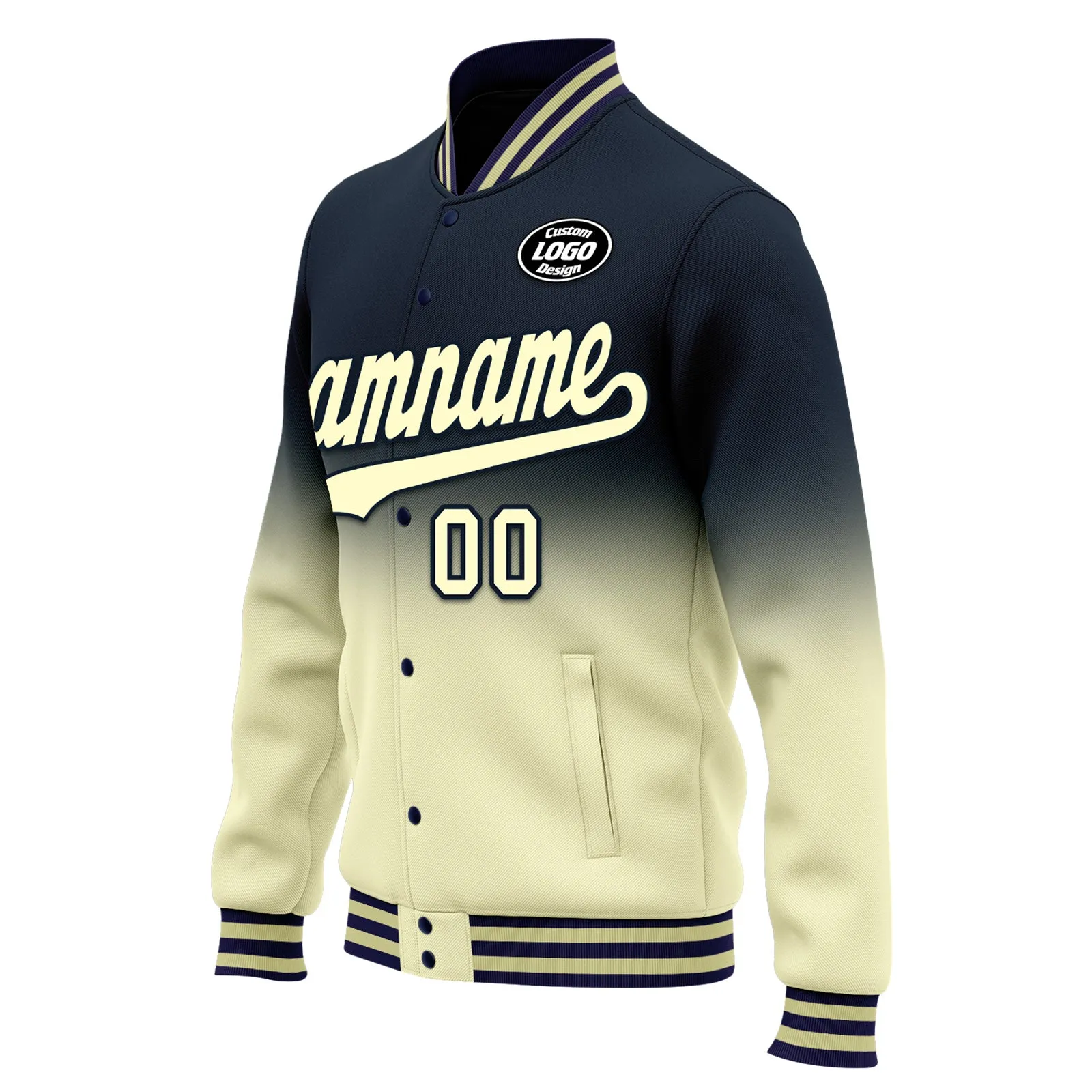 Custom Blue Yellow Fade Fashion Jacket Bomber Full-Snap Varsity Letterman Personalized Jacket FZ005-D020229-25