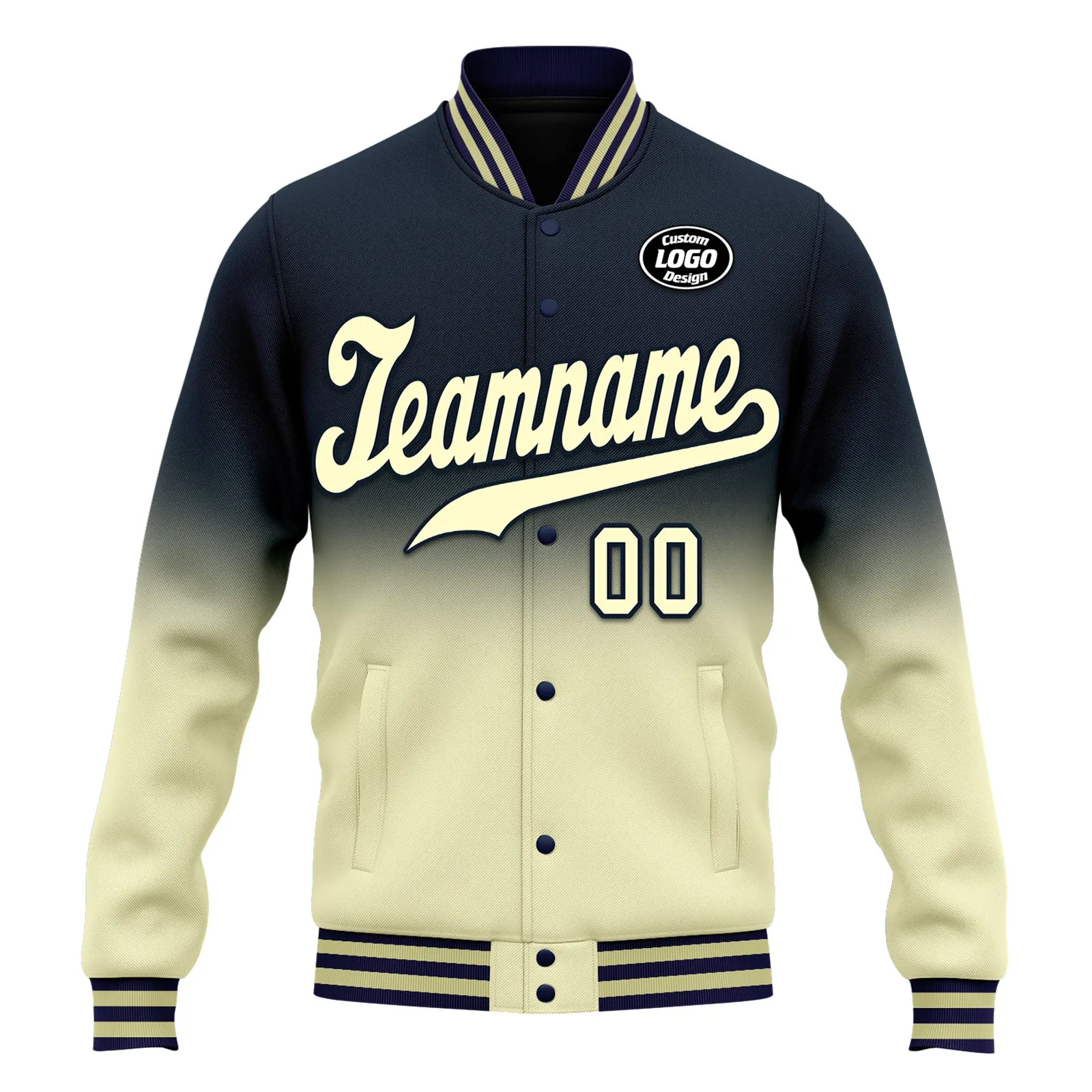 Custom Blue Yellow Fade Fashion Jacket Bomber Full-Snap Varsity Letterman Personalized Jacket FZ005-D020229-25