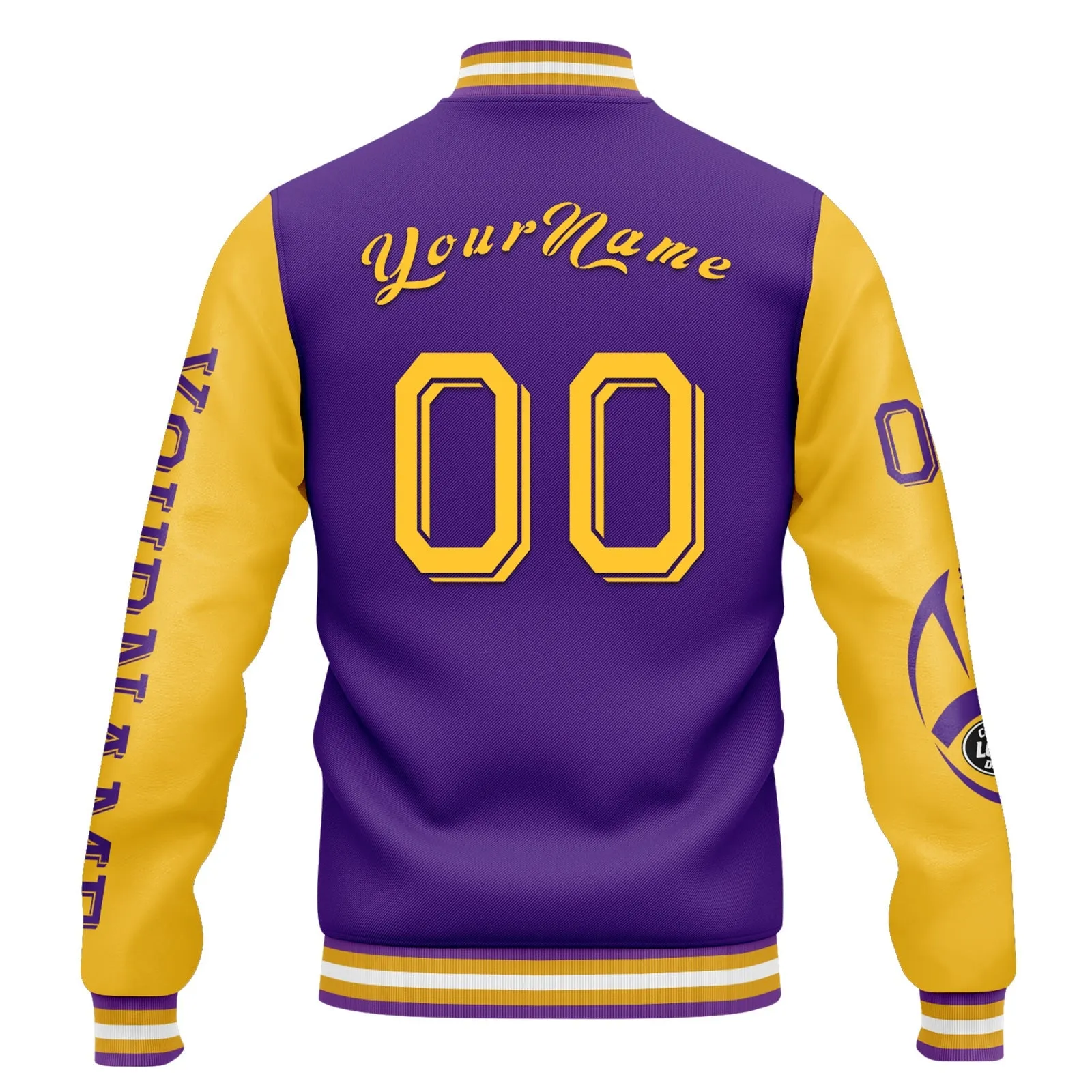 Custom Purple Yellow Minnesota Jacket Bomber Full-Snap Varsity Letterman Personalized Jacket FZ005SX-D020290-17