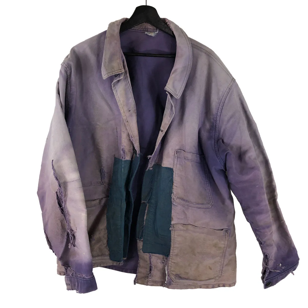 Distressed Patched and Repaired French Dyed Moleskin Work Jacket