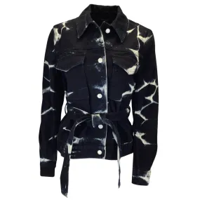 Dries Van Noten Black / White Marble Bleach Tie-Dye Denim Vionas Jacket