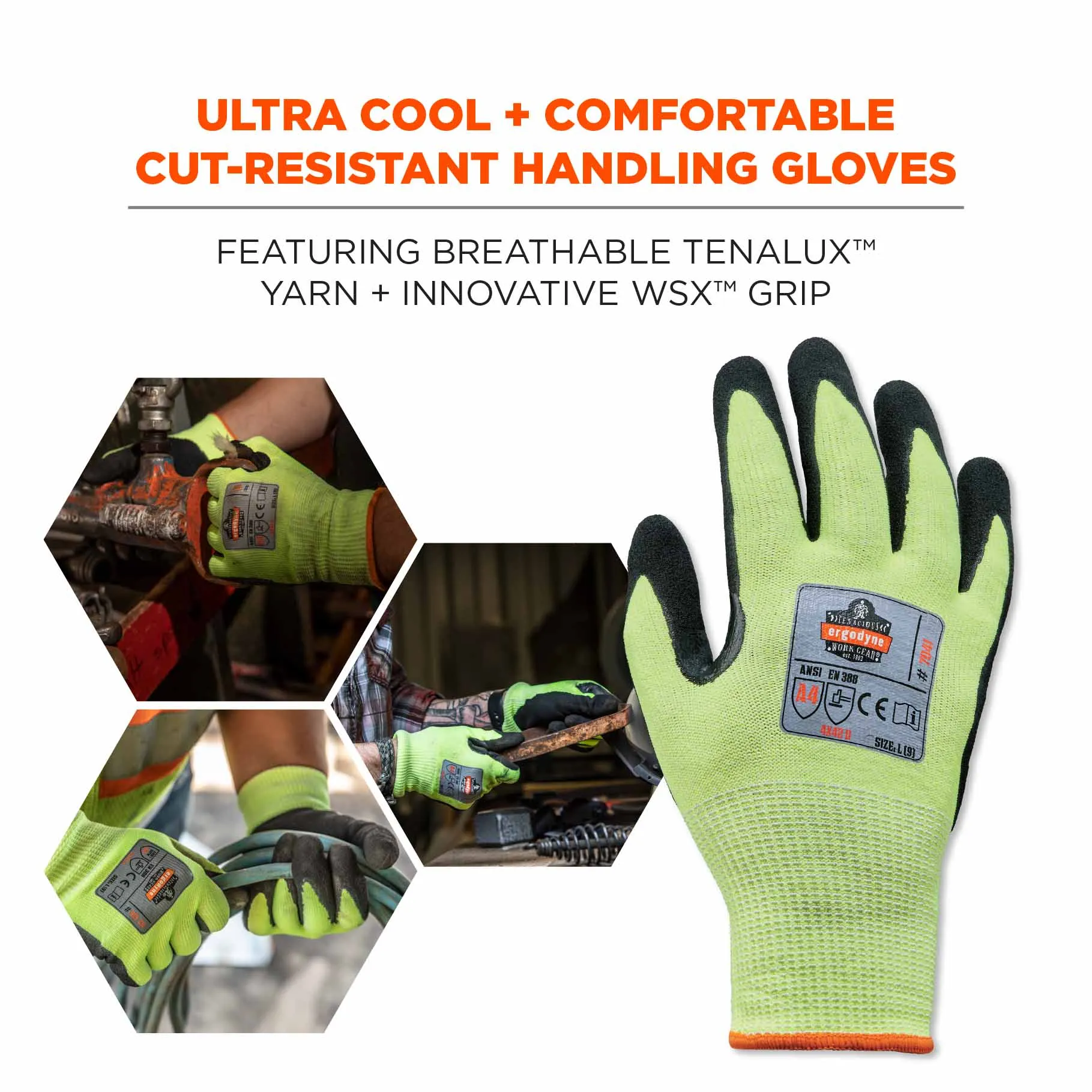 Ergodyne 17826 7041-CASE 2XL Lime ANSI A4 Nitrile-Coated CR Gloves 144-Pair