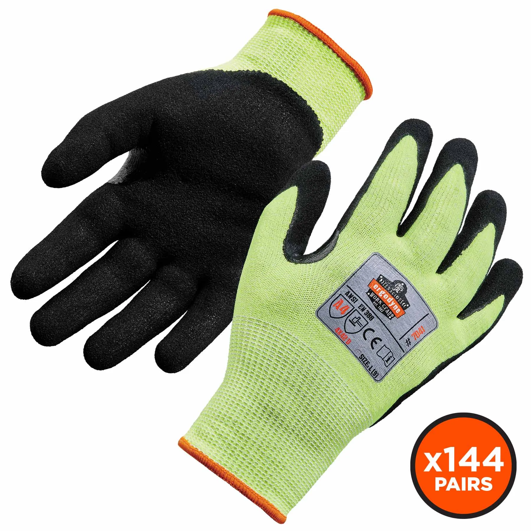 Ergodyne 17826 7041-CASE 2XL Lime ANSI A4 Nitrile-Coated CR Gloves 144-Pair