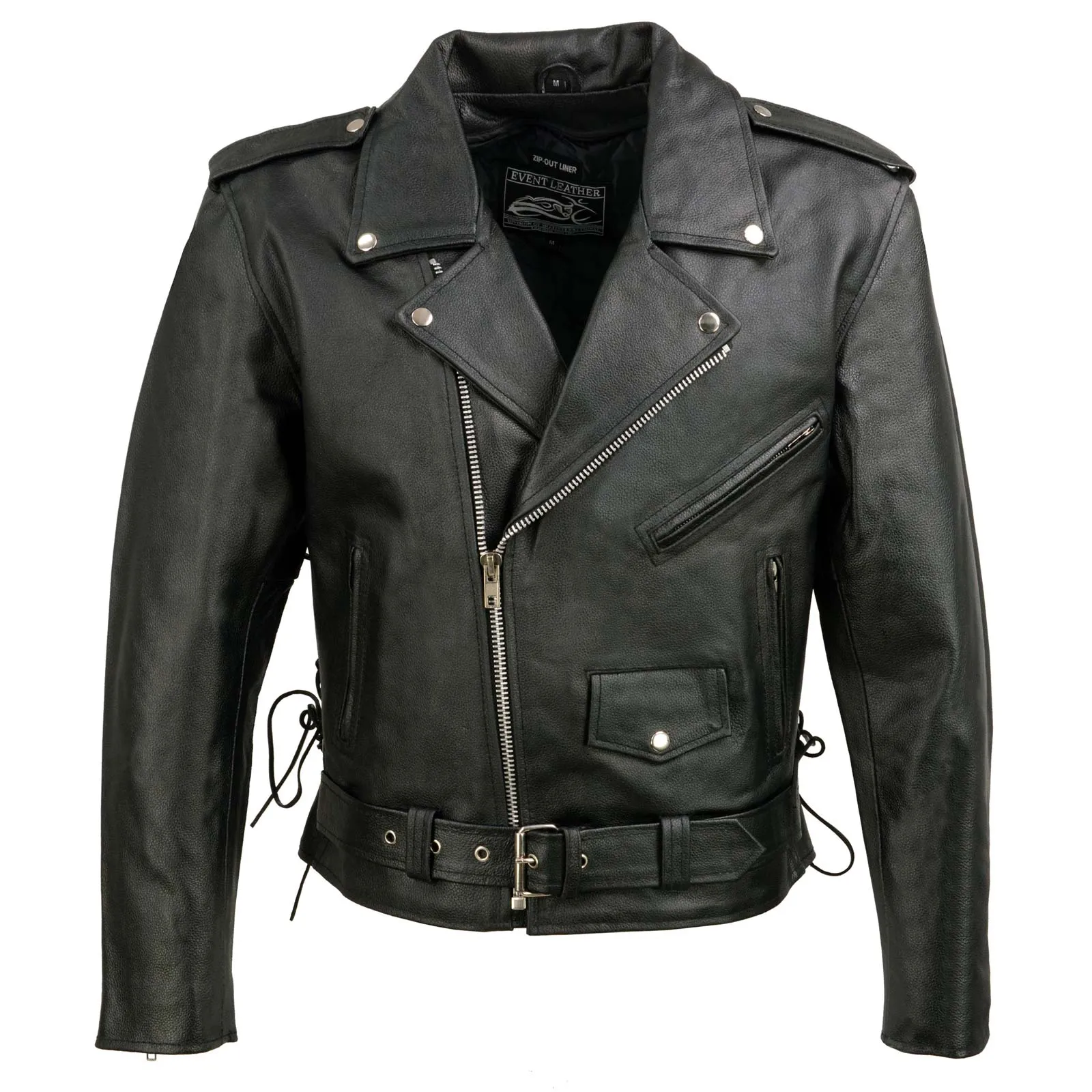 Event Leather EL5411 Men's Black Classic Side Lace Motorcycle Leather Jacket – Motorcycle Riding Jackets